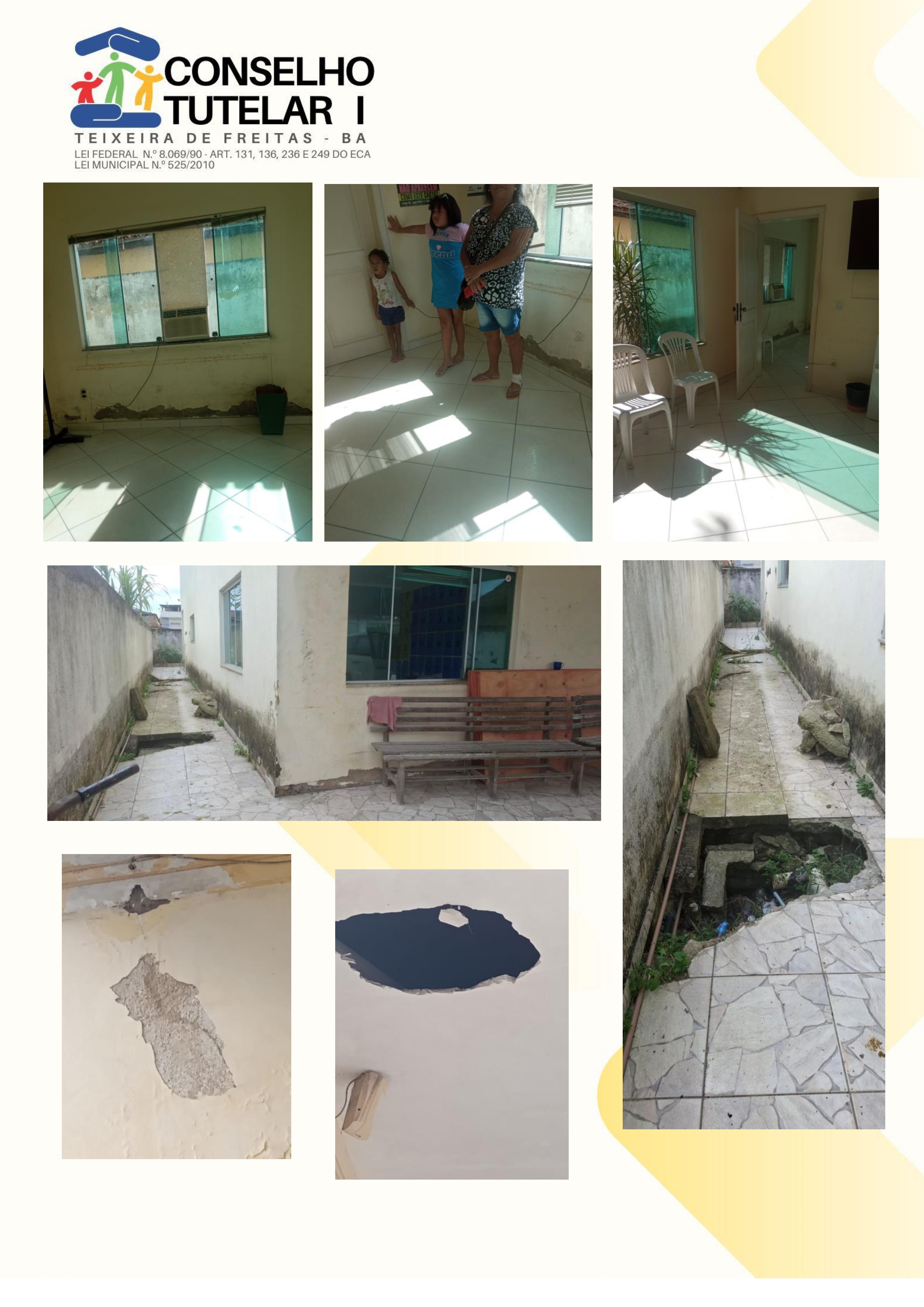 Condições estruturais da sede — paredes, piso e teto danificados